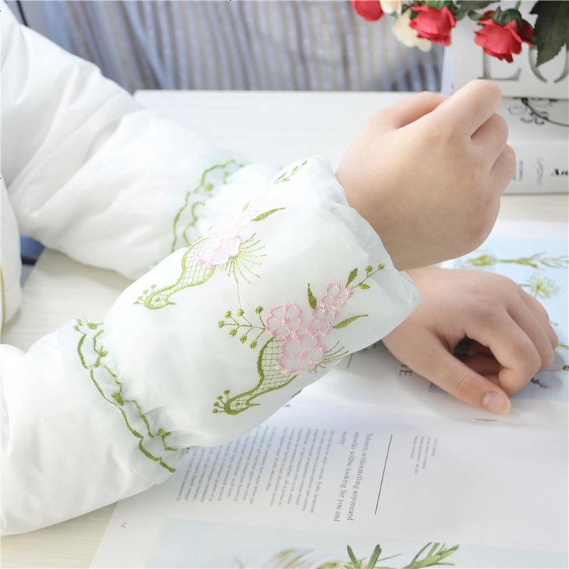 韩版蕾丝袖套女刺绣双层透明薄款袖头防污冬季羽绒服护袖成人袖筒