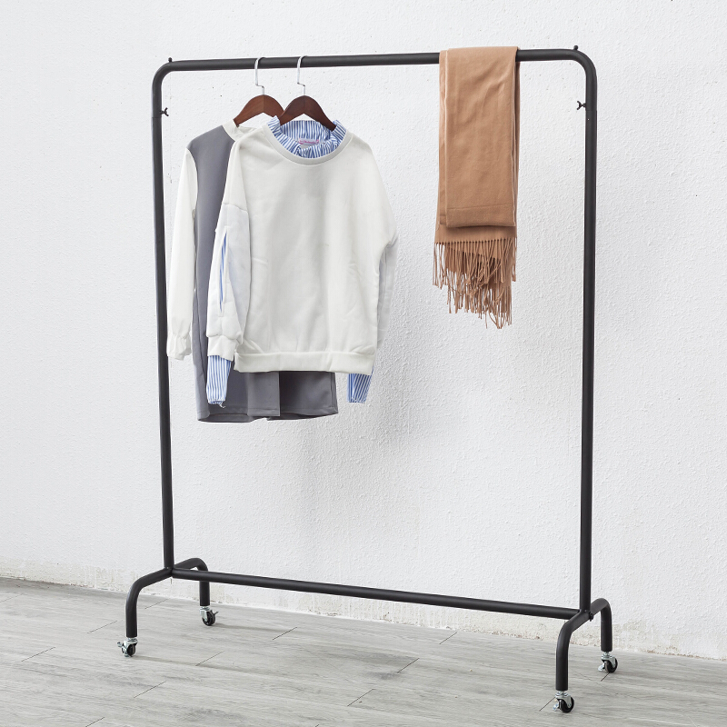 服装店衣服展示架男女装店货架中岛架落地式简约可移动挂衣架带轮创意(150长40宽165高)黑色带轮子官方标配