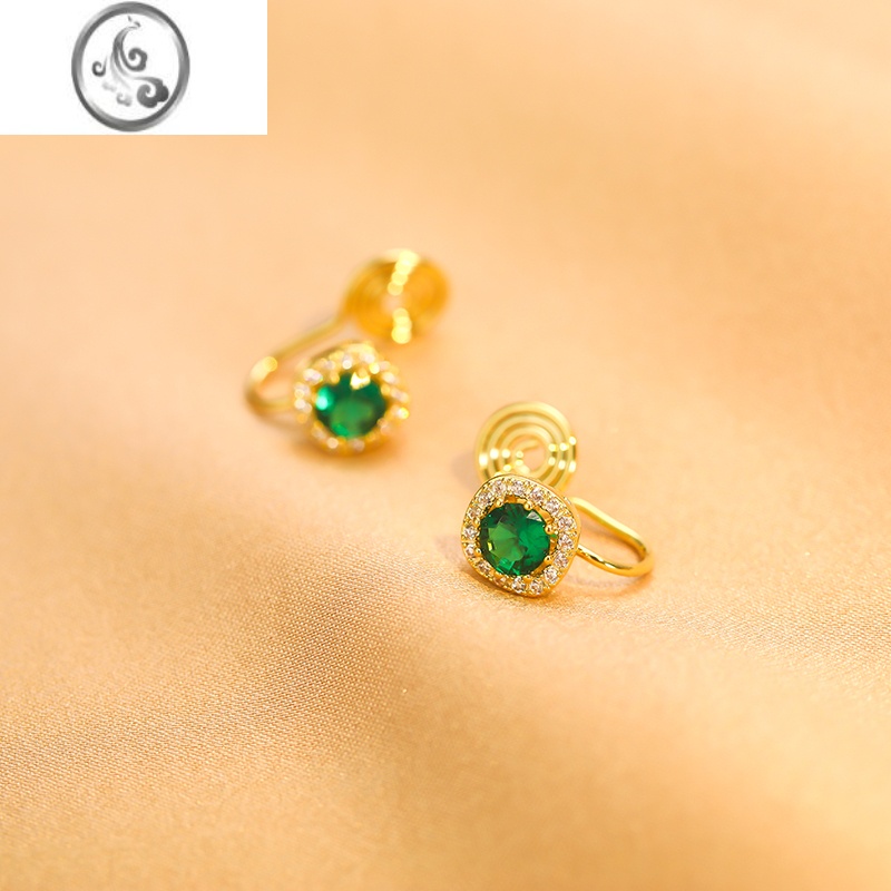 JiMi小巧简约满钻耳钉2023年新款潮高级感气质银银耳环无耳洞百搭耳高 绿色蚊香夹