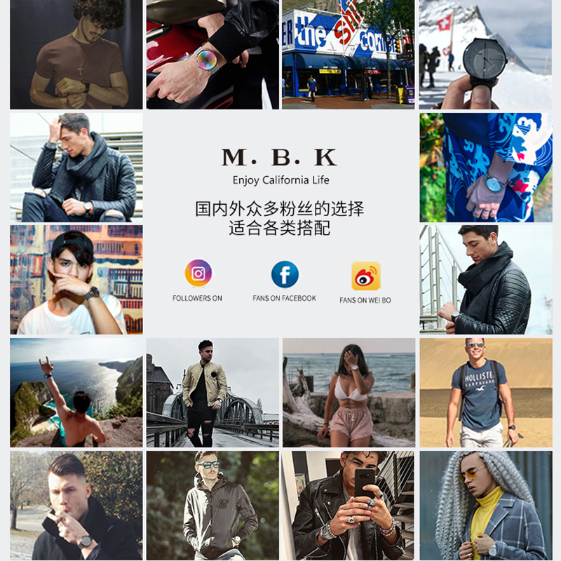 M.B.K美国品牌全自动机械表 男士商务简约手表男钢带双日历防水大表盘款纤薄时尚腕表1007-7高清大图