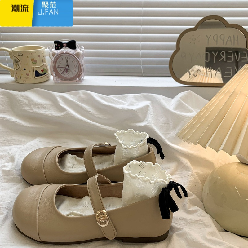 聚范平底圆头复古学生百搭小皮鞋女2024新款夏季配裙子法式玛丽珍单鞋