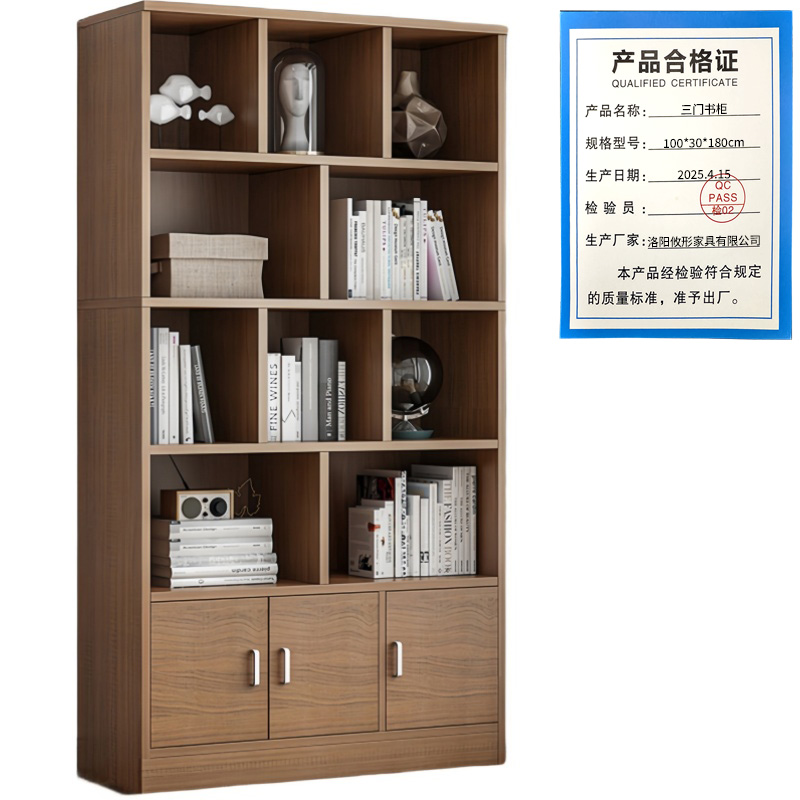 攸形三门书柜100*30*180cm台高清大图