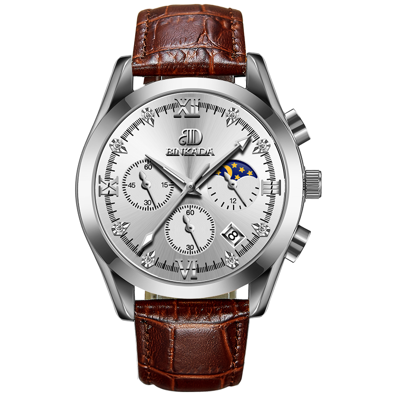 宾卡达binkada手表男士石英表精钢防水夜光日历男表5010