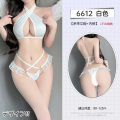 霏慕 纯欲诱惑交叉系带三点式比基尼套装系带文胸内裤性感情趣内衣6612 白【系带文胸+内裤】