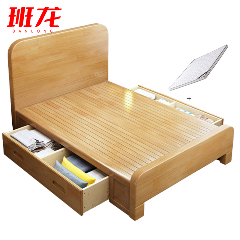 班龙高箱床1.2*2米+床垫原木色套高清大图