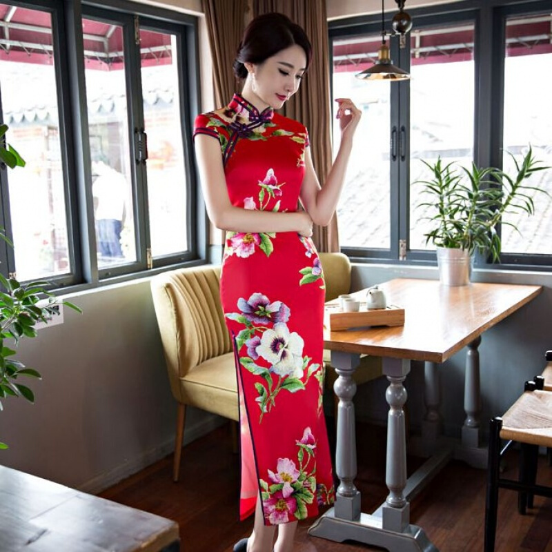 祺袍女2018新款春款旗袍裙中长款春季走秀旗袍连衣裙改良版长裙黄色T1668