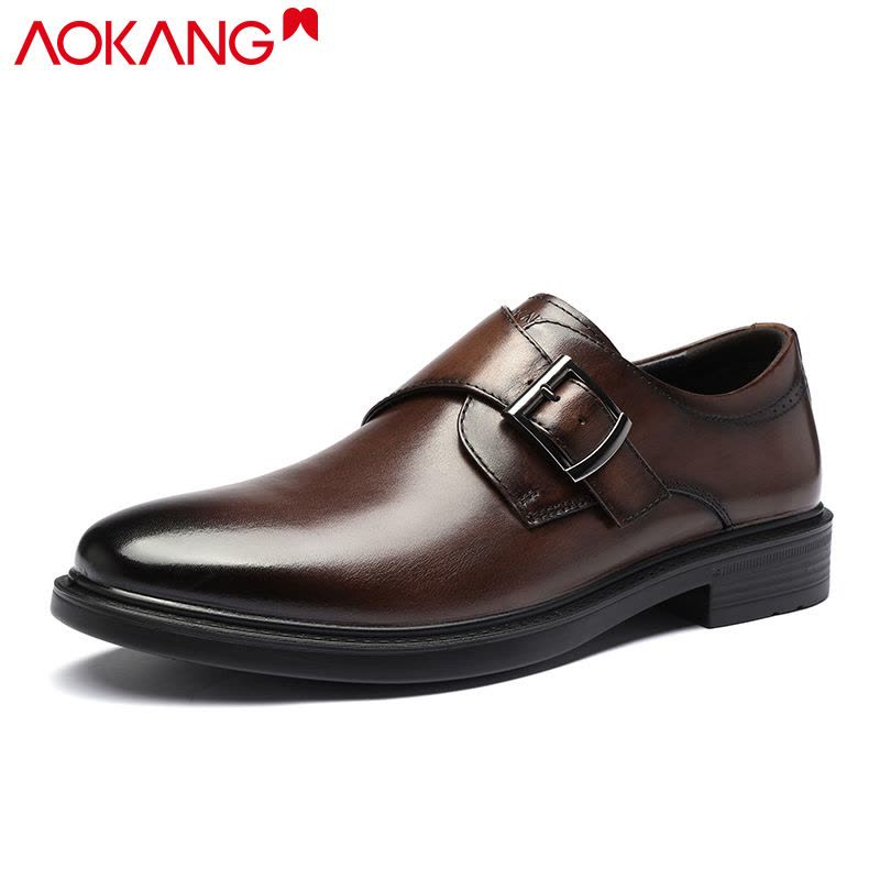 奥康皮鞋男正装男士英伦孟克鞋复古搭扣百搭潮流婚鞋低帮商务休闲鞋 男图片