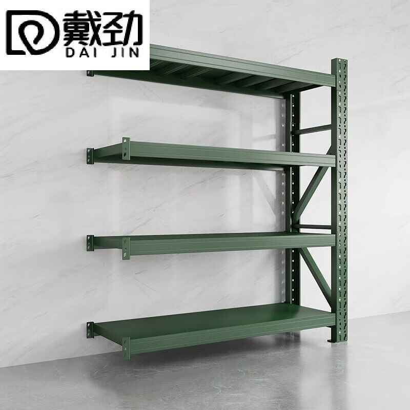 戴劲货架仓储库房储物架军绿色四层副架500kg/层重型200*50*200cm