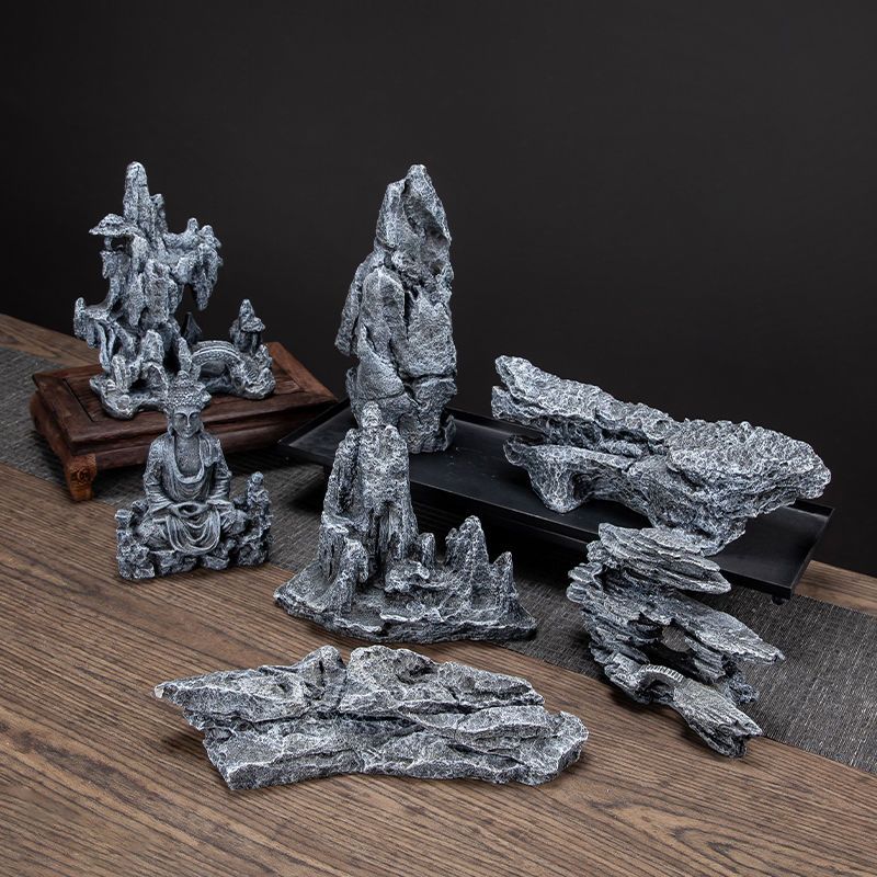鱼缸仿真假山石造景石小块装饰景观石水族布景石头奇石盆景石摆件2302