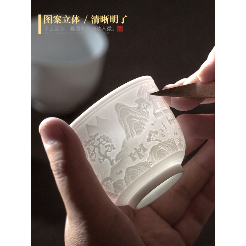 景德镇陶瓷刻生肖主人杯单杯品茗茶杯功夫茶具个人礼品杯小茶碗 三维工匠 十二生肖之—蛇高清大图