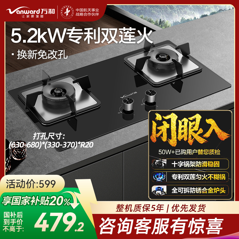 级能效蓝莲花燃气灶5.2kW大火力钢化玻璃台嵌两用易清洁灶具多重安全防护JZT-B9L50