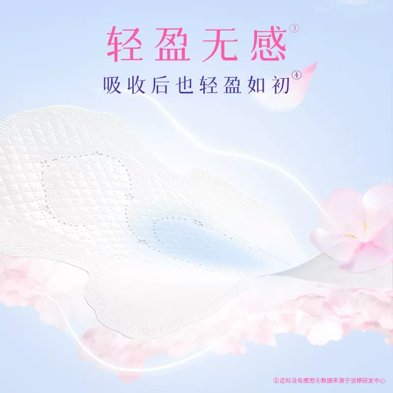 洁婷夜用卫生巾樱花透气薄款防漏姨妈巾350mm棉柔护围40片高清大图