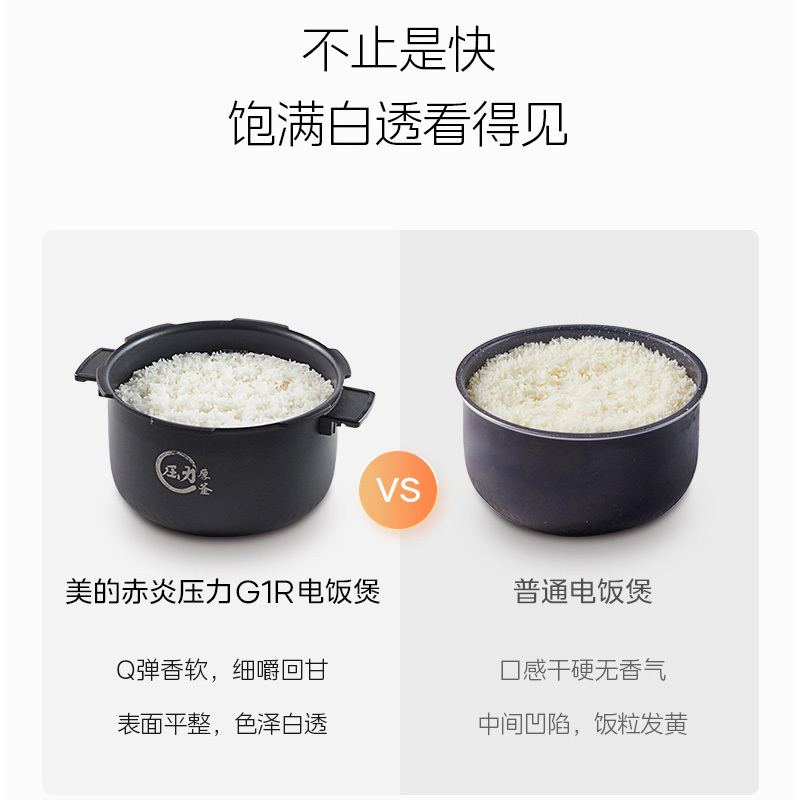美的(Midea)电饭煲MB-G1R智能电饭煲1.7倍真高压家用3L多功能柴火饭电饭锅煮饭煲汤煮粥锅