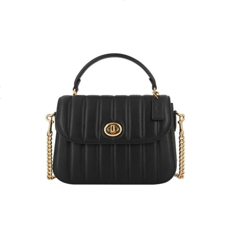 蔻驰 COACH 品 女士新款时尚黑色皮质中号手提单肩斜挎包 C1558 IMBLK经典