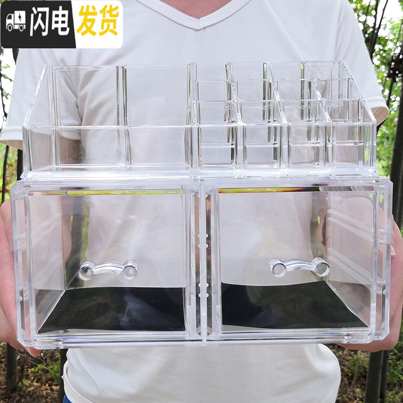 三维工匠网红抖音化妆品收纳盒透明口红架梳妆台护肤品置物架桌面抽屉式高清大图