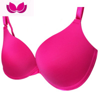 性感深V纯色光面细带漏背拉丁内衣一字美背前扣式聚拢文胸 38/85A 玫红