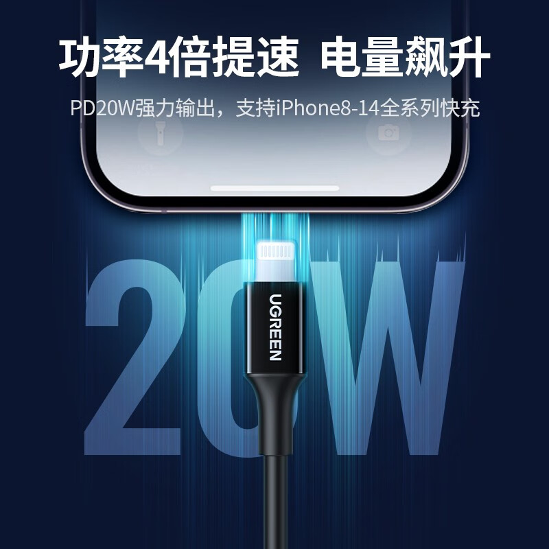 绿联US171 MFi认证苹果数据线Type-C充电线PD20W快充适用iPhone14/13/12ProMax/11高清大图