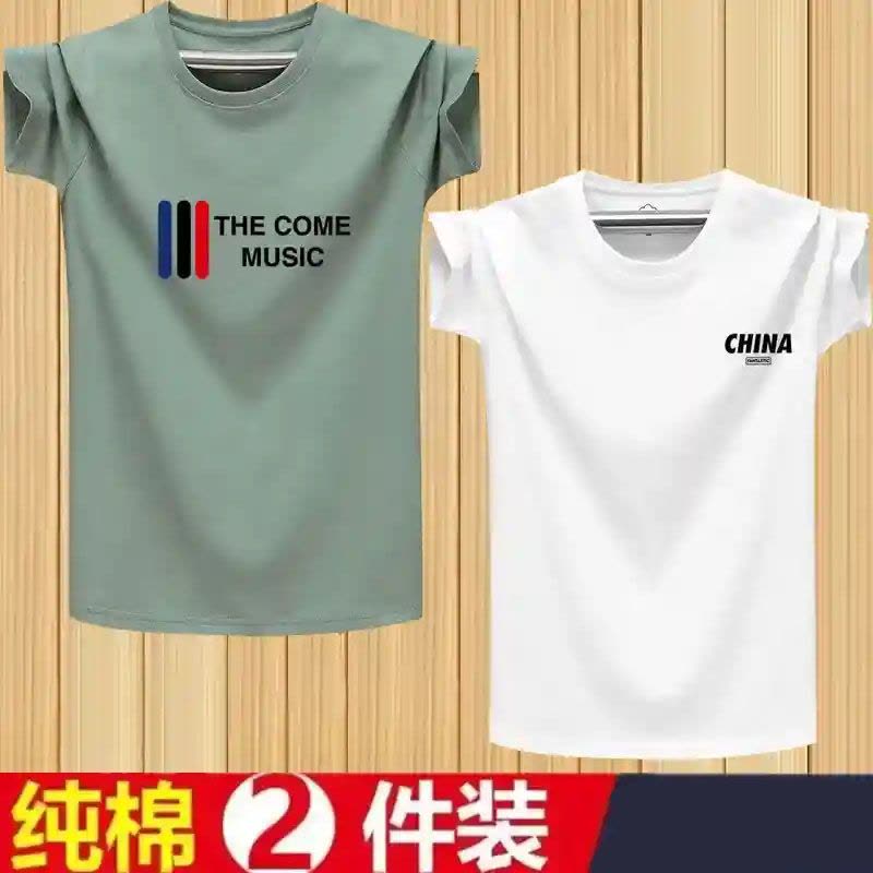 男士短袖t恤大码宽松青年运动半袖圆领印花潮男汗衫ins1/2图片