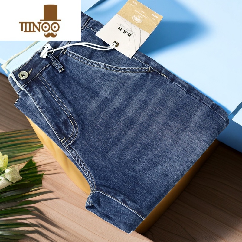 YANXU夏季薄款斜插袋牛仔裤男修身小脚弹力百搭休闲简约蓝色2023年长百高清大图