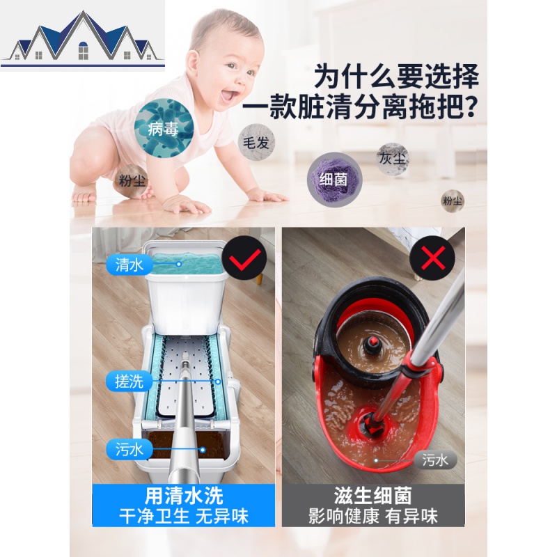 刮刮乐懒人平板拖把2019新款家用网红拖布免手洗一拖木地板净地拖 三维工匠高清大图