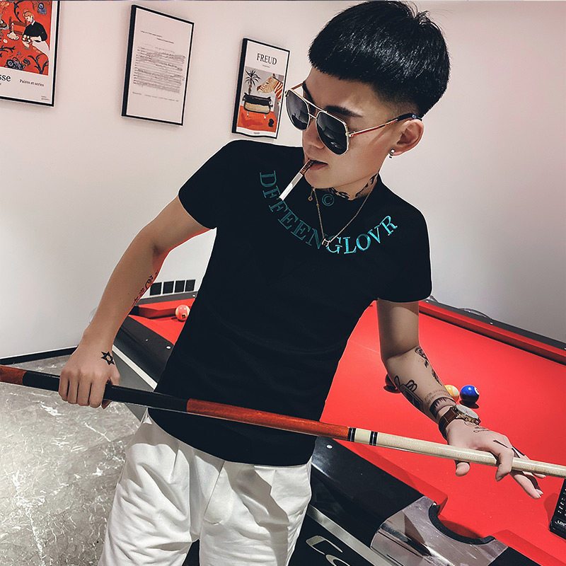 社会人精神小伙短袖t恤男夏季韩版修身体恤ins网红牌超火上衣服视频