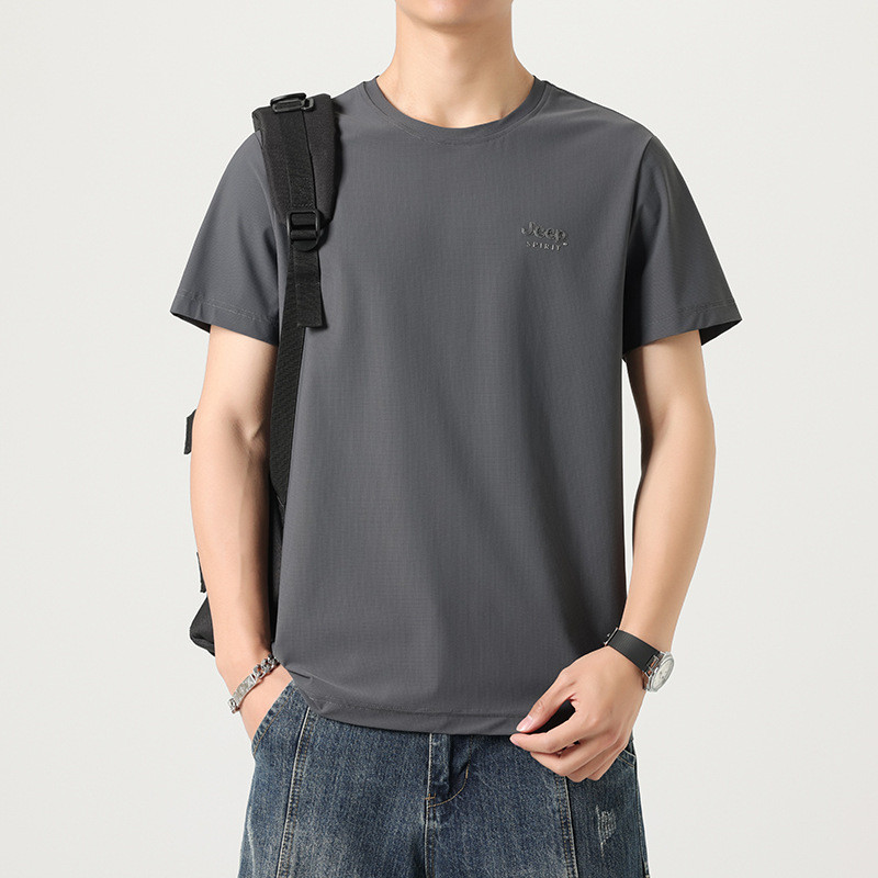 jeepspirit冰丝短袖t恤男士潮牌针织半袖圆领上衣夏季白色体恤男