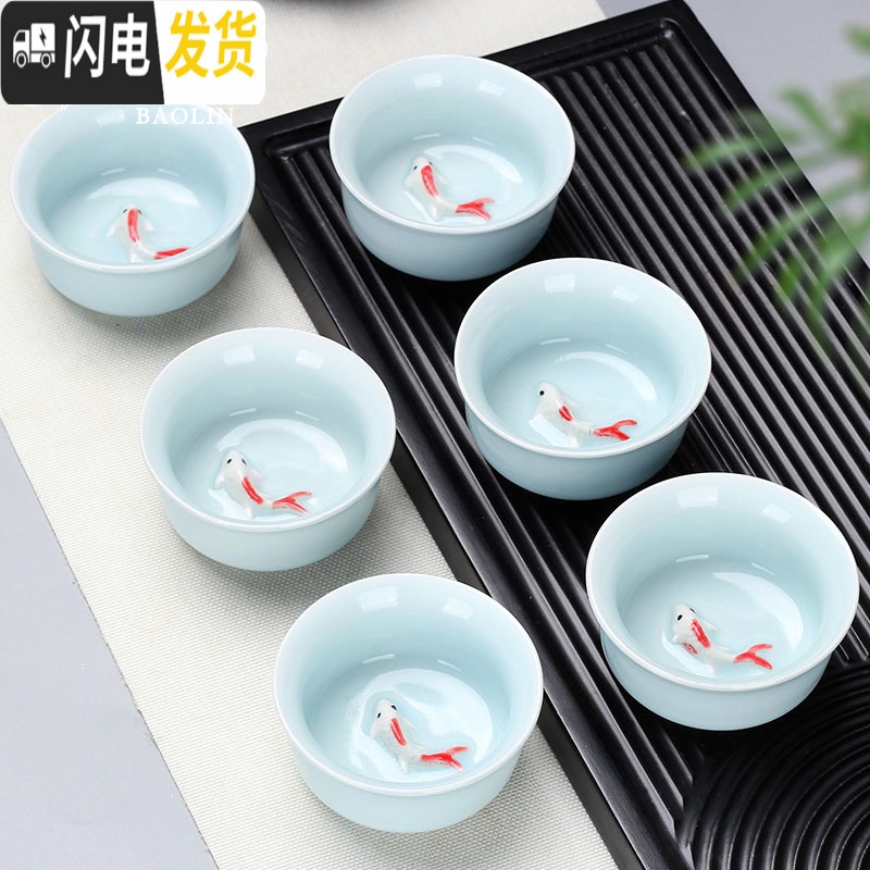 三维工匠汝窑哥窑功夫小茶杯陶瓷茶盏茶碗家用单个品茗杯紫砂主人杯青花瓷 茶杯组-汝窑-禅定杯-6个装高清大图