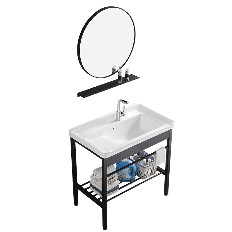 黑色不锈钢支架陶瓷洗衣盆藤印象带搓衣板洗脸盆洗手盆阳台卫生间洗衣