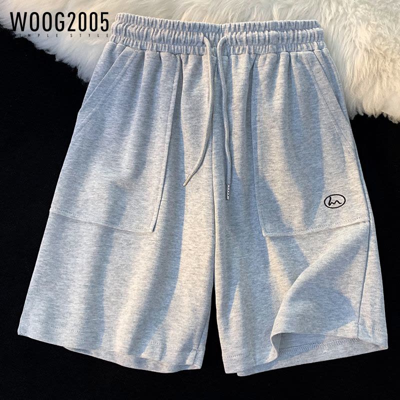WOOG2005夏季透气短裤男休闲潮流松紧腰情侣五分裤宽松直筒运动裤·图片