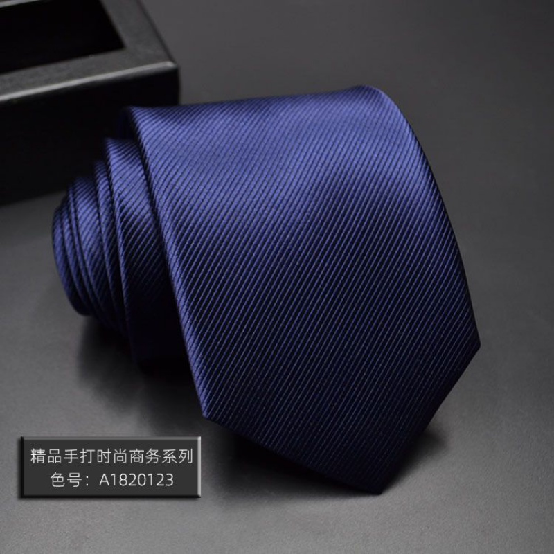 公务员面试领带男款手打高档正装商务暗红色藏蓝条纹新郎结婚爸爸 蓝色