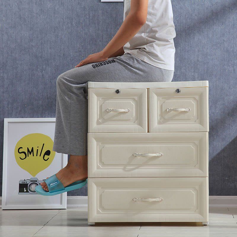 欧式大号抽屉式收纳柜储物柜塑料整理柜儿童宝宝衣柜收纳箱鞋柜子 欧式纯卡其纯大抽 八层图片