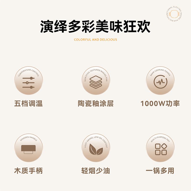艾贝丽煎烤盘多功能不粘涂层智能控温大容量家用厨房烹饪神器高清大图