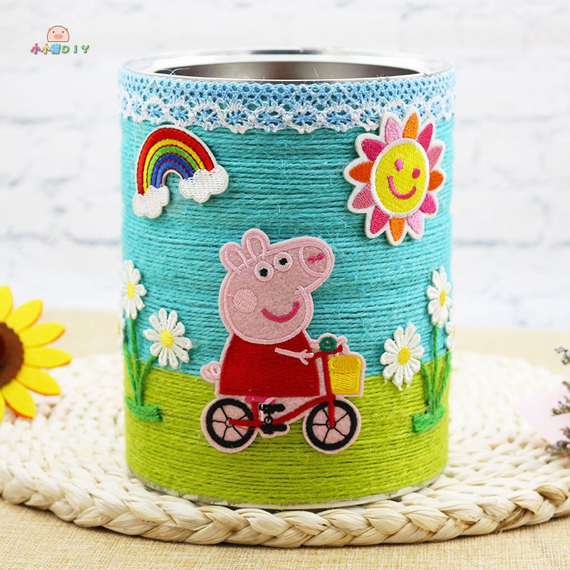 麻绳瓶子奶粉罐diy手工材料包废物利用花盆装饰幼儿园环保创意我爱