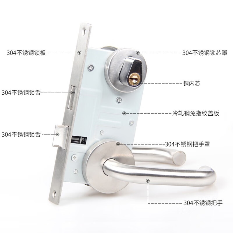 加厚款防火门锁消防门锁304不锈钢安全通道逃生门把手锁芯通用型 304防火锁[单开]3把钥匙 门厚65-75mm