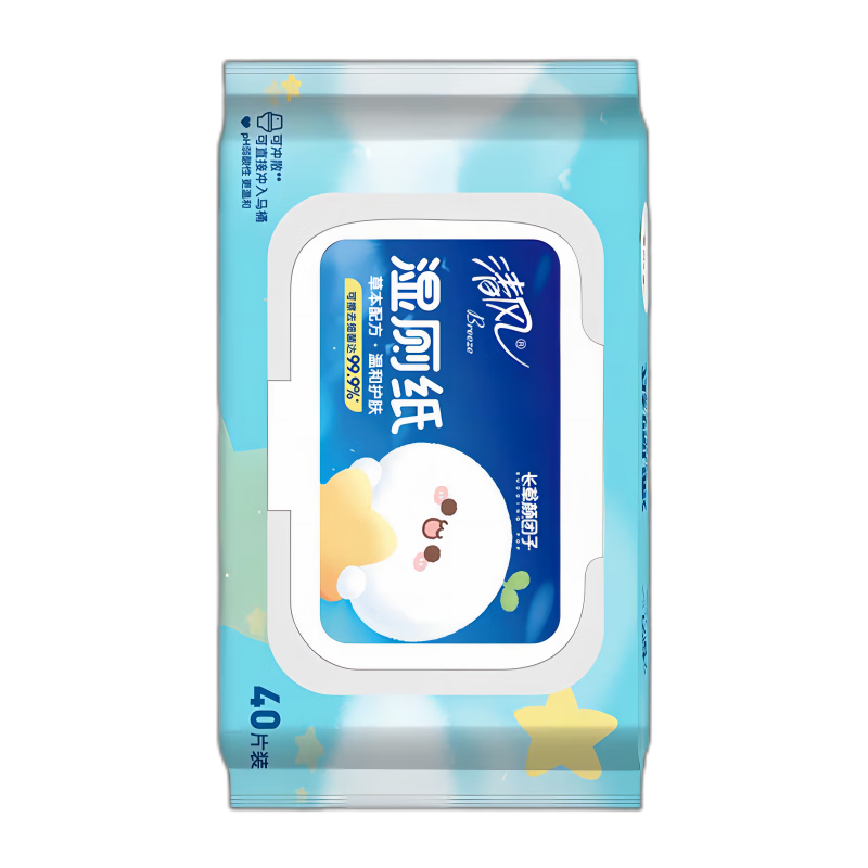 清风草本湿厕纸 1层40片12包新老包装随机发高清大图