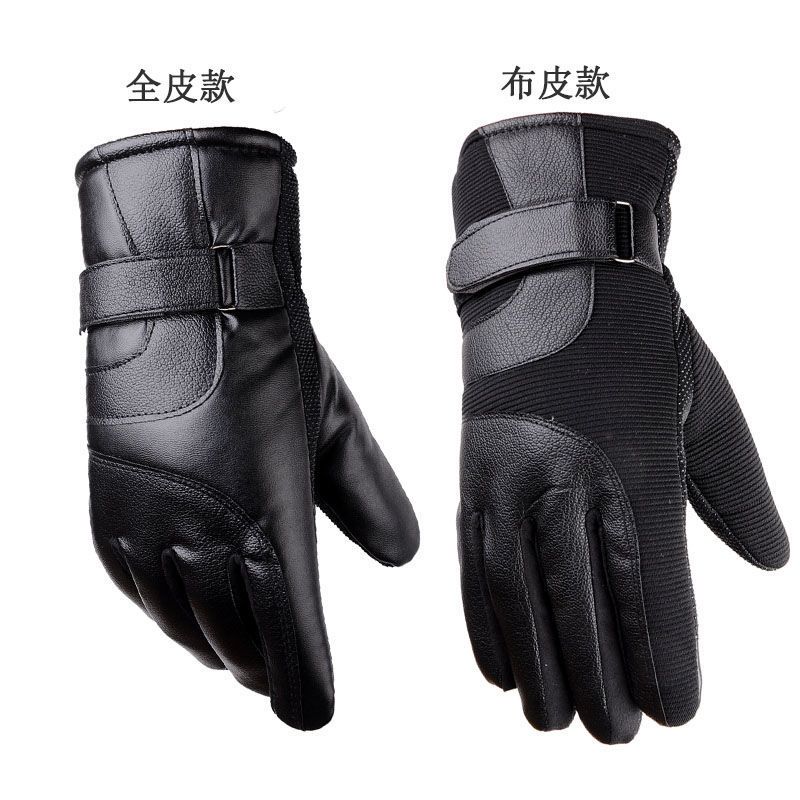 黑色布款（赠礼品） *皮手套冬季男摩托车骑行电动车冬天骑车加绒加厚保暖手套加棉手