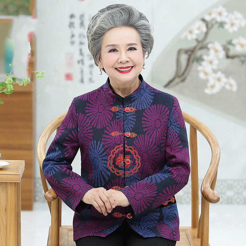 迪鲁奥（DILUAO)轻奢品质中国风唐装外套喜庆奶奶装秋装60-70岁生日喜宴老太婆服装