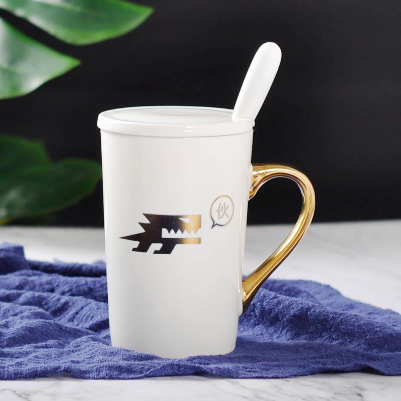 个性手工描金马克杯陶瓷杯定制私人礼品水杯订制茶杯刻字印logo 描边金手柄牛奶杯