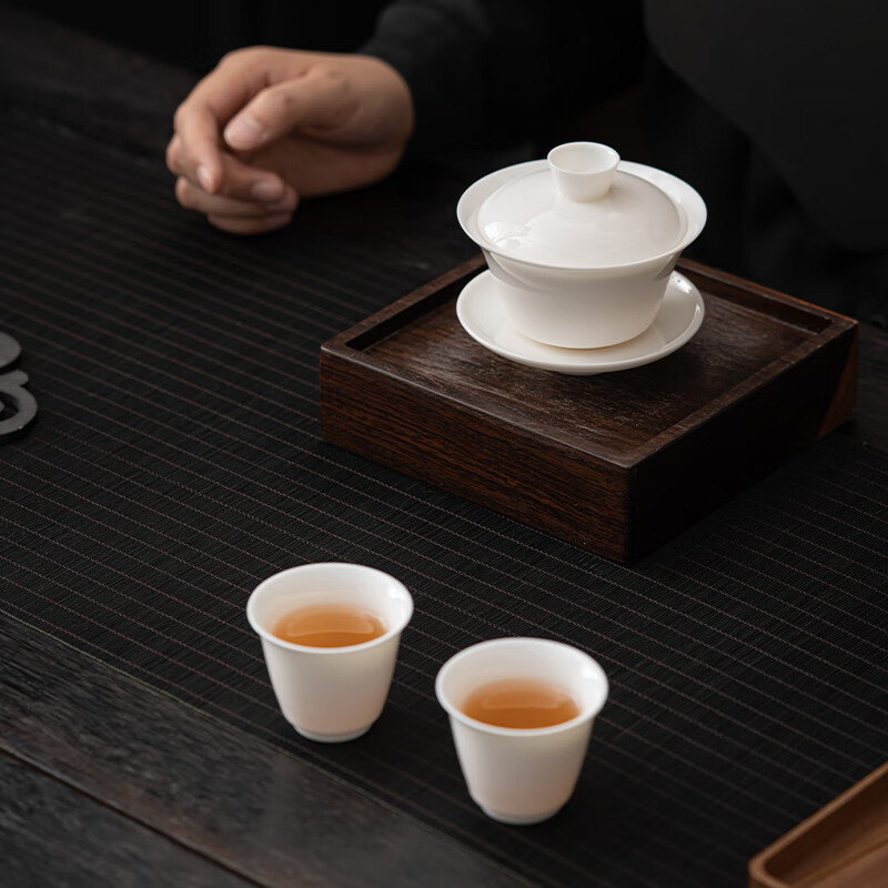 苏氏陶瓷(SUSHI CERAMICS) J74 羊脂玉瓷聚香三才盖碗两杯小套装 110ml (单位:套)高清大图