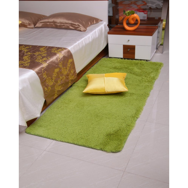 美帮汇加厚丝毛地毯客厅茶几地毯卧室满铺地毯床边地毯榻榻米地垫可定制 短毛草绿 120*200cm送心型垫
