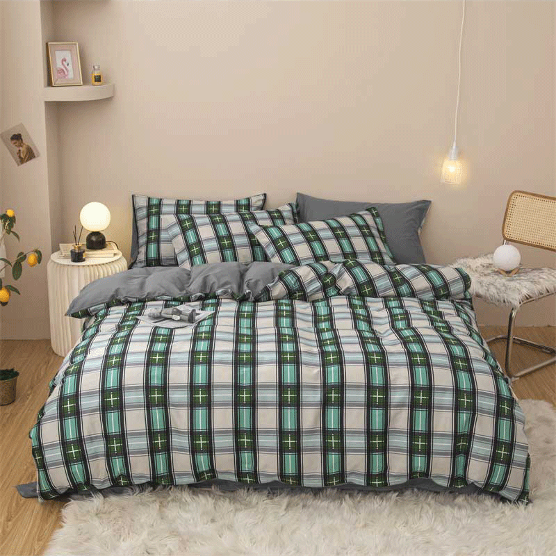 安居先森 D1383三件套 40支纱高支高密全棉印花单人件套活性印染员工宿舍常用0.9米床/1.2米床 绿色高清大图