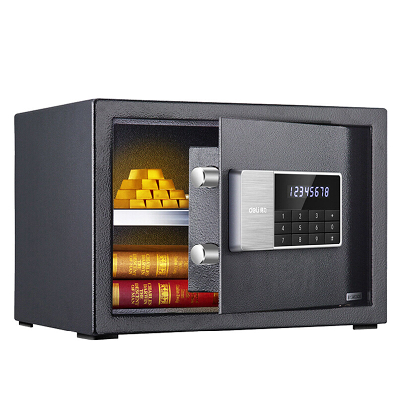 得力(deli)92619电子密码保管箱(黑色) 高25cm办公家用防盗小型隐形保管柜 入墙床头柜