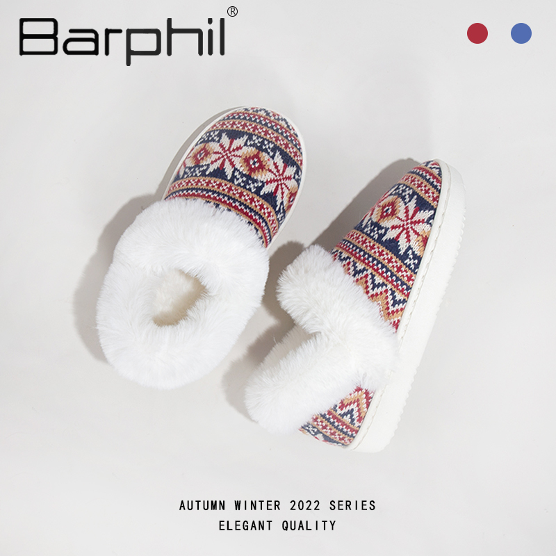 Barphil毛毛拖鞋冬季新款室内家居加绒加厚保暖全包脚防滑厚底拖鞋