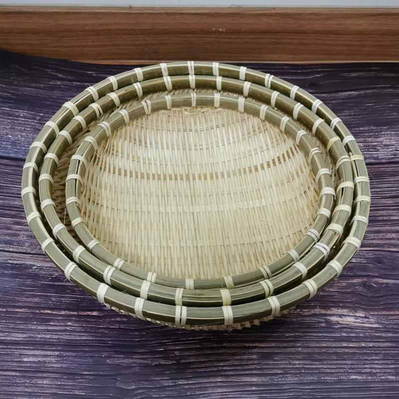 手工竹编制品竹簸箕竹筐篮竹筛子馒头收纳箩筐水果洗菜农家用沥水|原竹3件套3个(25/28/30)