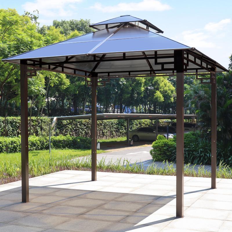 森美人室外铁艺亭子四角亭户外凉亭小木屋庭院花园农家乐农庄帐篷遮阳棚 阳光板四柱亭