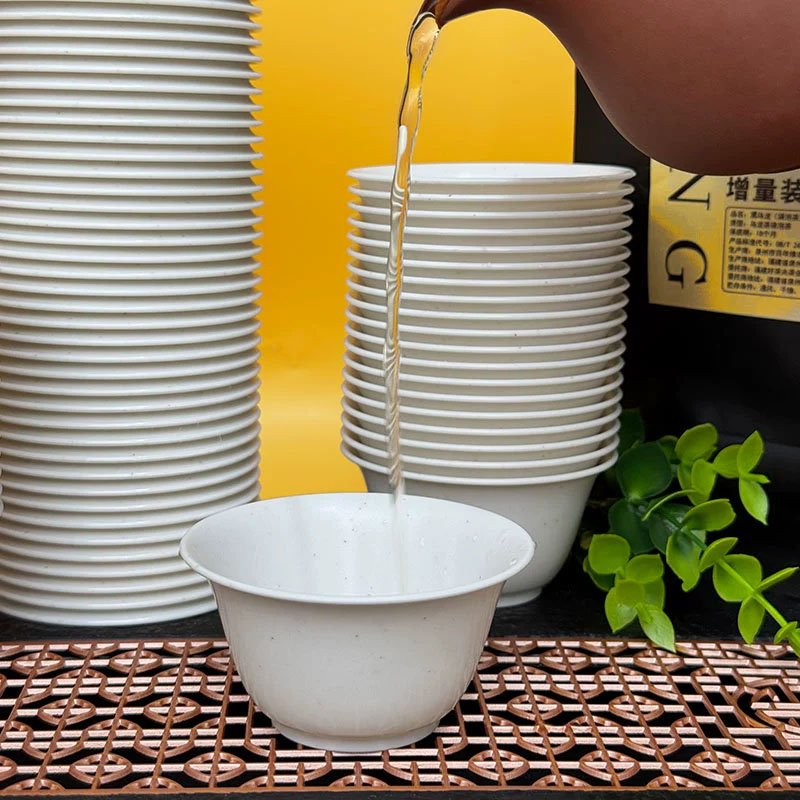 稻盈一次性稻壳功夫茶杯户外办公便携收纳茶具套装泡茶稻香杯大号杯子 50个/包高清大图