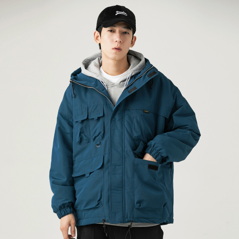 baluoshanggboy纯色工装棉服男冬季加厚保暖棉衣宽松立体多口袋棉袄