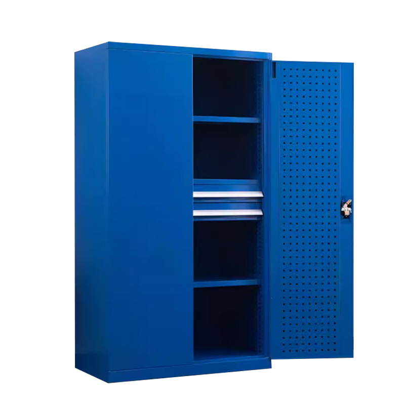 帅畅重型工具柜加厚物件工具储物柜工厂铁皮柜汽修厂零件收纳柜蓝色四层二抽带挂板高清大图