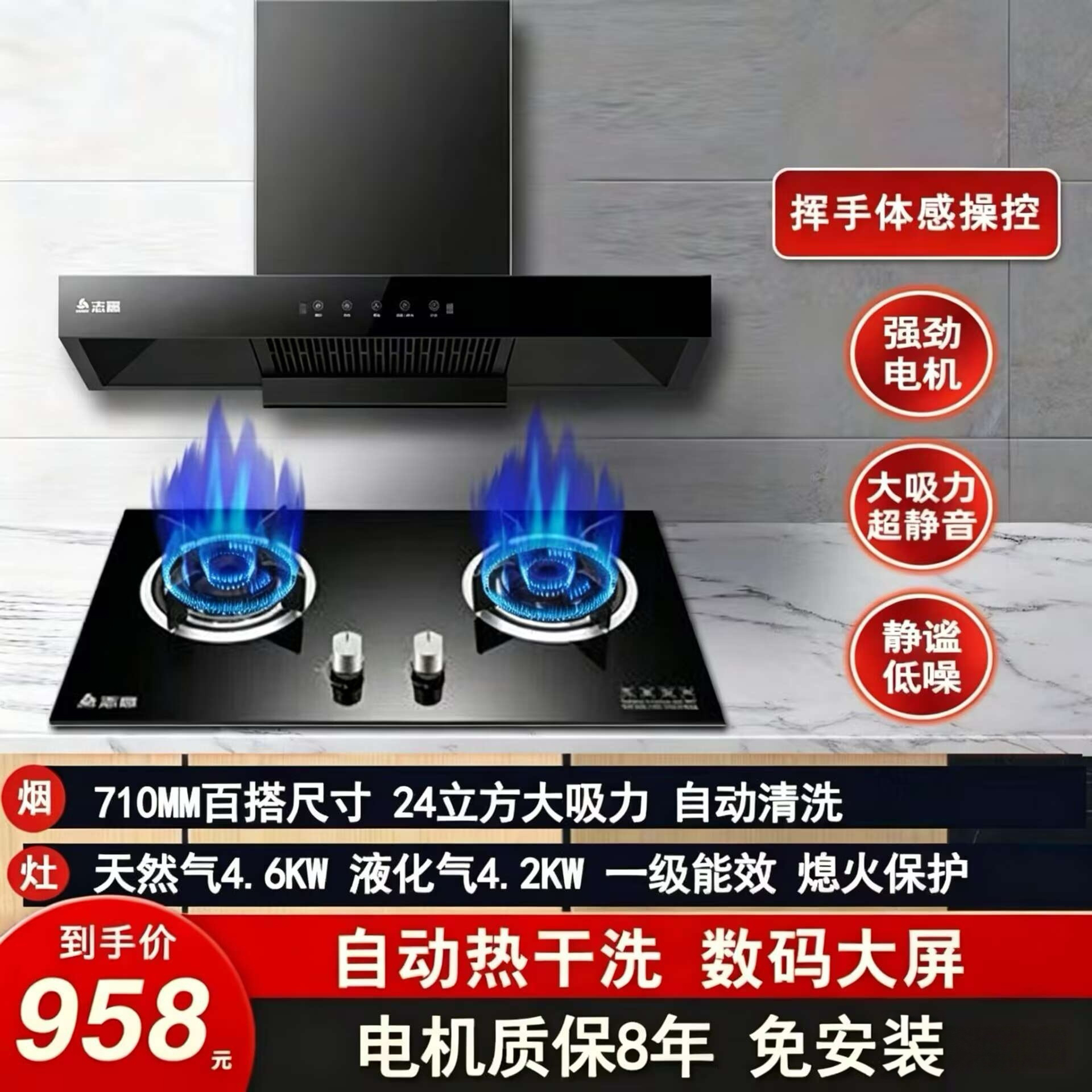 志高F811+F210D欧式吸油烟机灶具烟灶套餐(液化气)高清大图