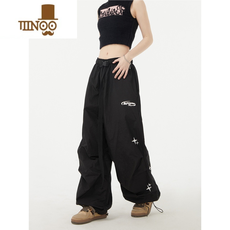 YANXUSIN9夏季国潮美式复古嘻哈印花腰带休闲运动裤男女宽松速干束脚X高清大图